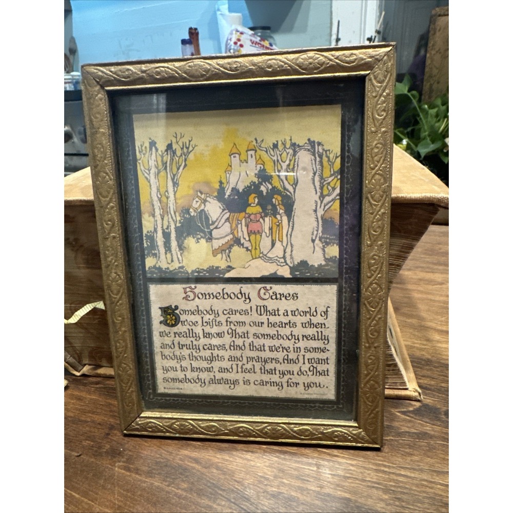 Antique Framed Buzza Motto Poem Print Somebody Cares 1926 Gibson